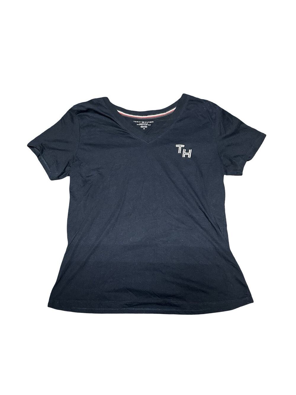 Tommy Hilfiger Kids Medium Navy V-Neck Sleep Shirt Pajama Top TH Logo